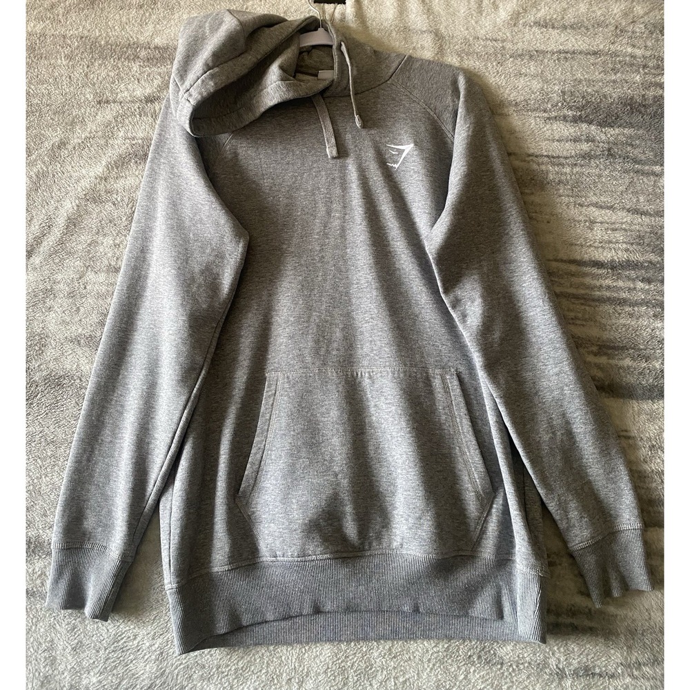 Gymshark Mens M Grey Marl Pullover Hoodie GMPO4227-CHM Activewear Sweatshirt